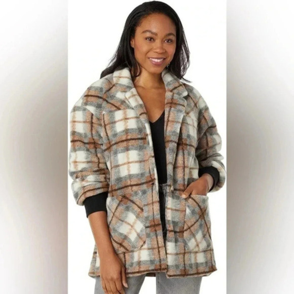 Blank NYC Loved‎ by You Plaid Jacket Contemporary Earth tone Cozy Academia - Picture 1 of 13